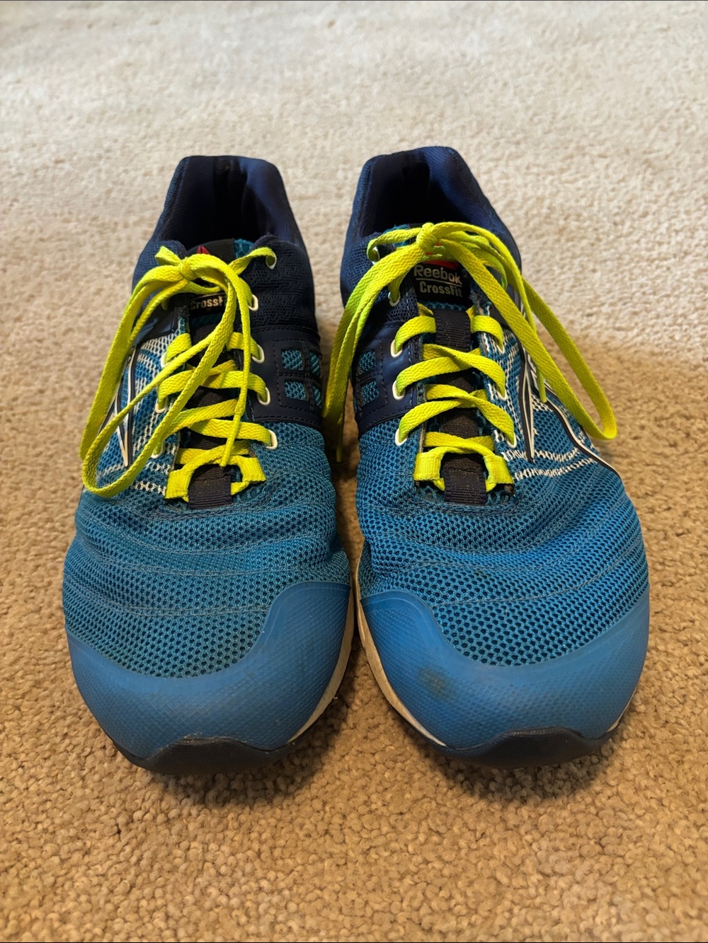 Reebok Men's Blue Athletic Training Shoes with Yellow Laces